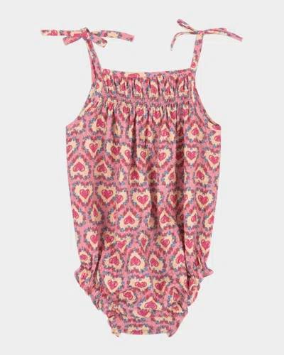 Konges Slojd Kids' Girl's Vivian Heart-print Bubble Romper In Pink