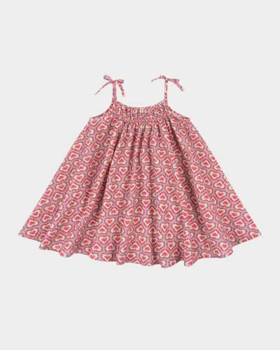 Konges Slojd Kids' Girl's Vivian Heart-print Seersucker Dress In Red