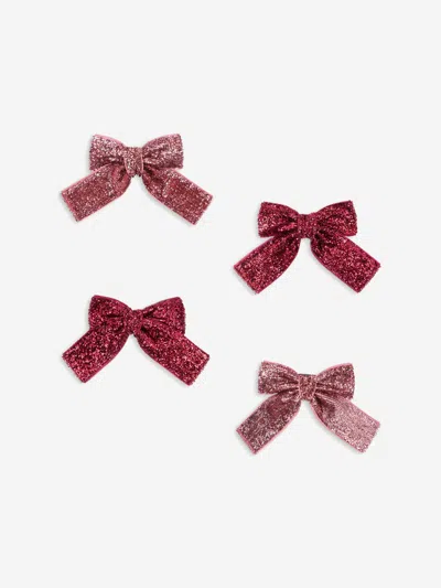 Konges Slojd Kids' Girls 4 Pack Glitter Bow Hair Clips In Pink