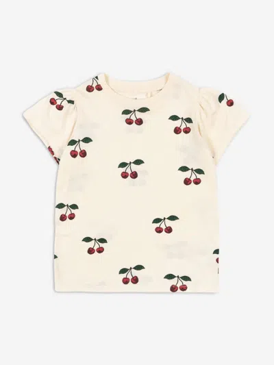 Konges Slojd Babies' Girls Famo Puff Cherry T-shirt In Ivory