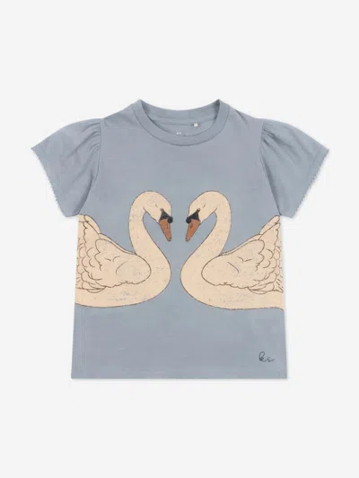 Konges Slojd Babies' Girls Famo Puff Swan T-shirt In Blue