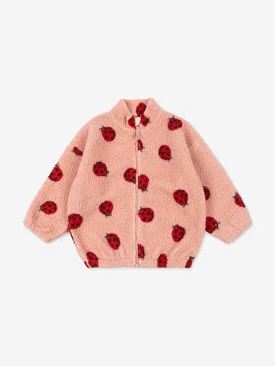 Konges Slojd Kids' Girls Jody Ladybug Teddy Jacket In Pink