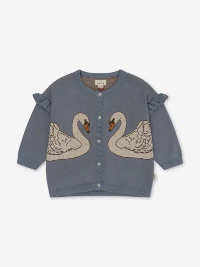 Konges Slojd Babies' Girls Lapis Frill Swan Cardigan In Blue