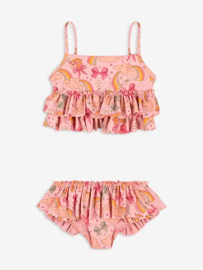 Konges Slojd Kids' Girls Rainbow Bow Manuca Frill Bikini In Pink