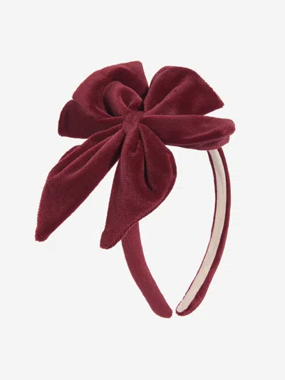 Konges Slojd Babies' Girls Suede And Velvet Bow Hairbrace In Red