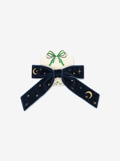 Konges Slojd Kids' Girls Velvet Bow Pearly Hair Clip In Green