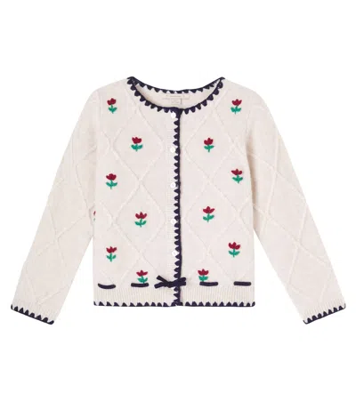 Konges Slojd Kids' Konges Sløjd Iska Embroidered Wool Cardigan In White