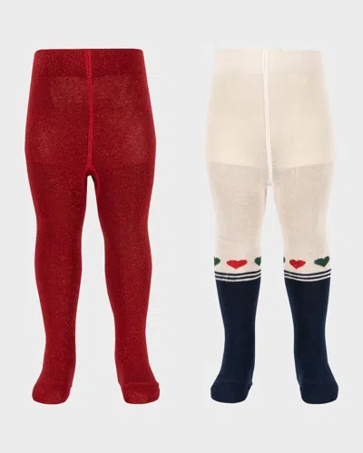 Konges Slojd Kid & Apos;s Two-pack Lurex Cotton Tights In Brown