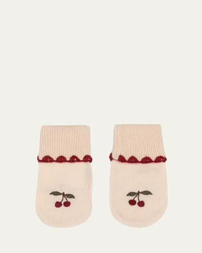 Konges Slojd Kid's Collette Embroidered Wool Mittens In Neutral