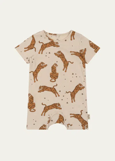 Konges Slojd Kid's Tiger-print Organic Cotton Romper In Tiger Sand