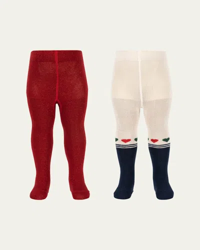 Konges Slojd Kid's Two-pack Lurex Cotton Tights In Brown