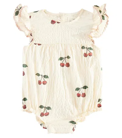 Konges Slojd Baby Elin Ruffled Printed Cotton Bodysuit In Beige