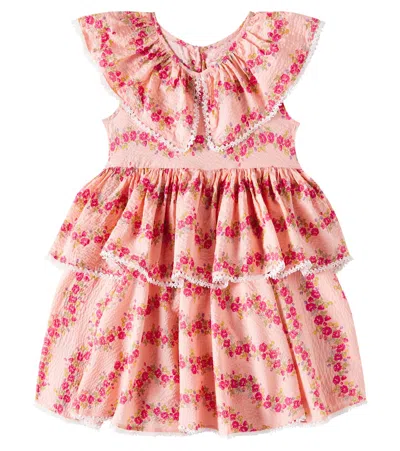 Konges Slojd Kids' Bella Floral Tiered Cotton Dress In Floria Pink