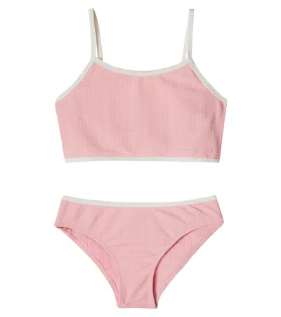 Konges Slojd Kids' Konges Sløjd Bowie Bow-detail Seersucker Bikini In Pink