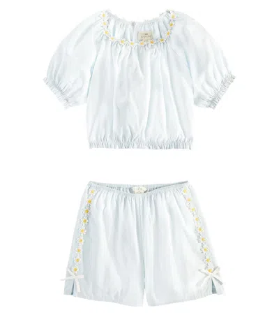 Konges Slojd Kids' Daisy Cotton Top And Shorts Set In Blau