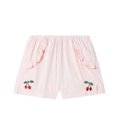 Konges Slojd Kids' Konges Sløjd Besticktes Shorts Ellie Aus Baumwoll-seersucker In Pink