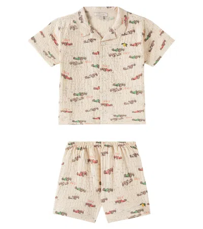 Konges Slojd Kids' Elliot Cotton Seersucker Shirt And Shorts Set In Multicoloured