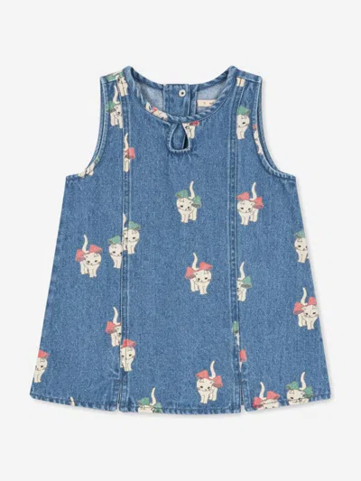 Konges Slojd Babies' Konges Sløjd Girls Magot Bow Kitty Denim Dress In Blue