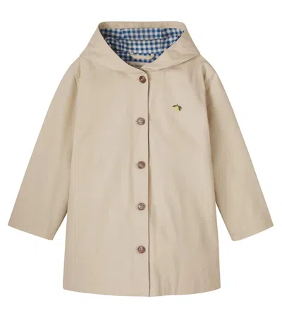 Konges Slojd Kids' Konges Sløjd Hooded Cotton Trench Coat In Neutral
