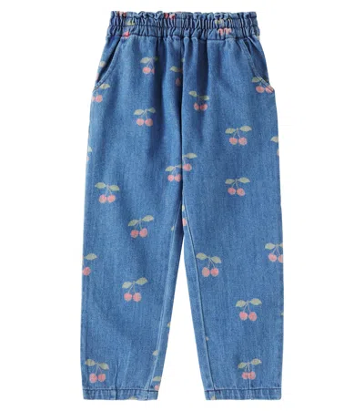 Konges Slojd Kids' Margot Frill Printed Jeans In Ma Grande Cerise Denim