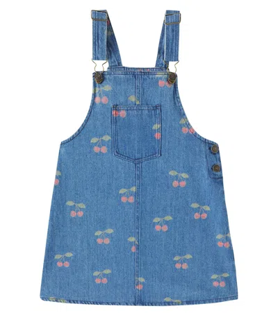 Konges Slojd Kids' Margot Printed Denim Overall Dress In Blue