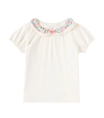 Konges Slojd Kids' Pami Lace-trimmed Cotton Jersey Top In Weiss