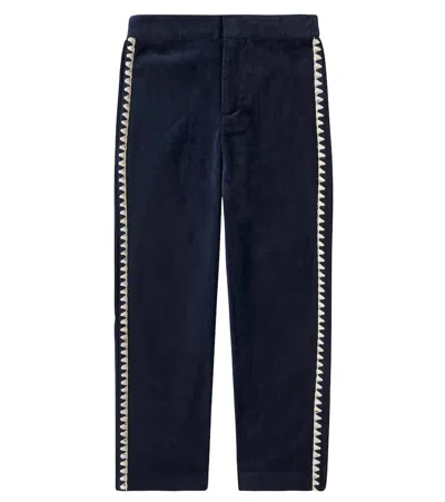 Konges Slojd Kids' Rocky Cotton Velvet Straight Pants In Blue