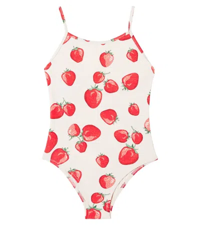 Konges Slojd Kids' Strawberry Swimsuit In Ivory