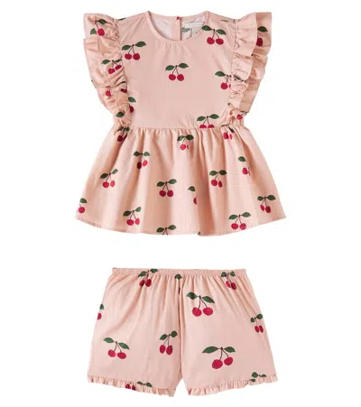 Konges Slojd Kids' Verbena Printed Cotton Top And Shorts Set In Pink