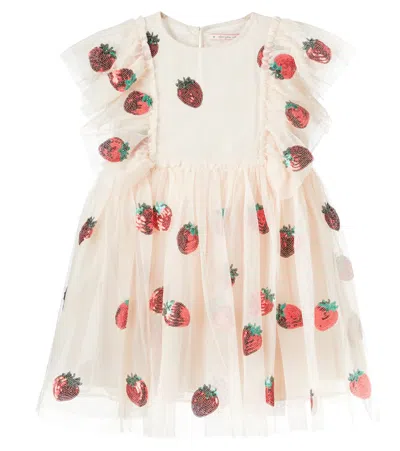 Konges Slojd Kids' Yvonne Sequined Ruffled Tulle Dress In Beige