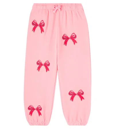 Konges Slojd Kids' Konges Sløjd Lou Bow Embroidered Cotton-blend Sweatpants In Pink