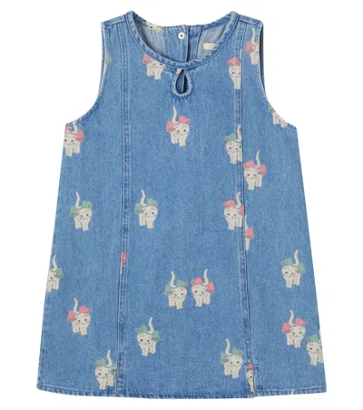 Konges Slojd Kids' Konges Sløjd Magot Printed Cotton Denim Dress In Blue