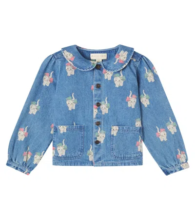 Konges Slojd Kids' Konges Sløjd Magot Printed Cotton Denim Jacket In Blue