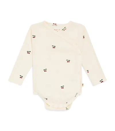 Konges Slojd Kids'  Organic Cotton Cherry Print Bodysuit In Neutral