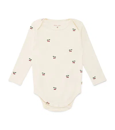 Konges Slojd Kids'  Organic Cotton Cherry Print Bodysuit In Neutral