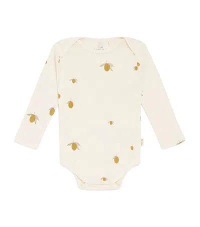 Konges Slojd Kids'  Organic Cotton Lemon Print Bodysuit In Neutral