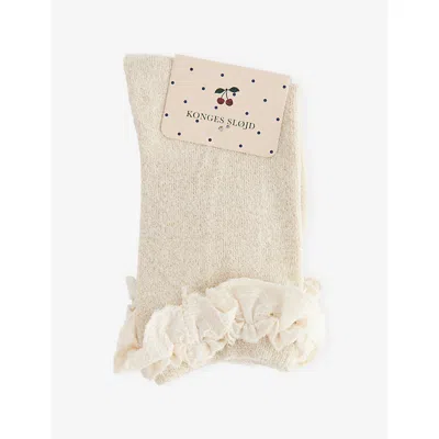 Konges Slojd Kids' Pearl Blue Pack Of 2 Frilled Glitter Ankle Sock In Neutral