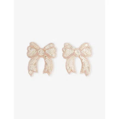 Konges Slojd Kids' Cameo Rose Sequin Bow Set Of Two Woven Hair Clips In Neutral