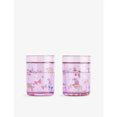 Konges Slojd Rainbow Set Of Two Plastic Glitter Cups In Pink