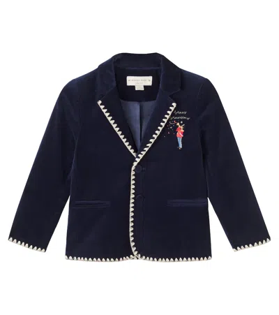 Konges Slojd Kids' Konges Sløjd Rocky Embroidered Cotton Velvet Jacket In Black
