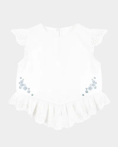 Konges Slojd Kids' Rosie H-w X Girl's Fiori Broderie Peplum Top In White
