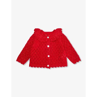 Konges Slojd Babies'  Savy Red Scalloped-trim Metallic-knit Cardigan 3-24 Months