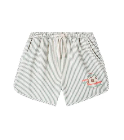 Konges Slojd Kids' Seer Asnou Striped Seersucker Swim Trunks In Green
