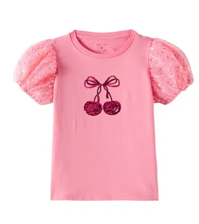 Konges Slojd Kids' Sequined Jersey And Tulle Top In Pink