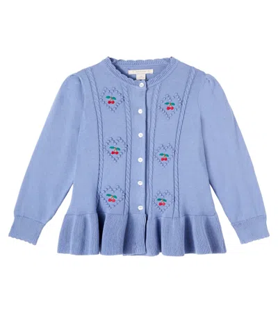 Konges Slojd Kids' Konges Sløjd Soleil Embroidered Cotton Cardigan In Blue