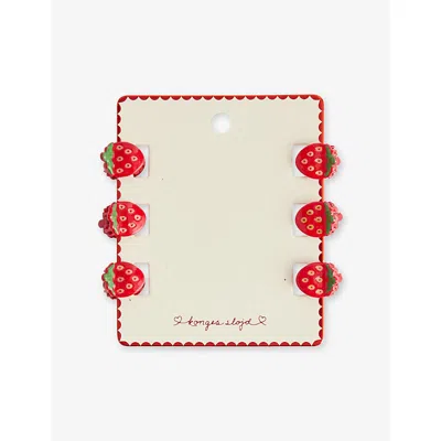 Konges Slojd Kids' Trawberry Mini Hair Clips In Red