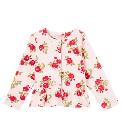 Konges Slojd Kids' Konges Sløjd Velula Floral Velvet Cardigan In Red