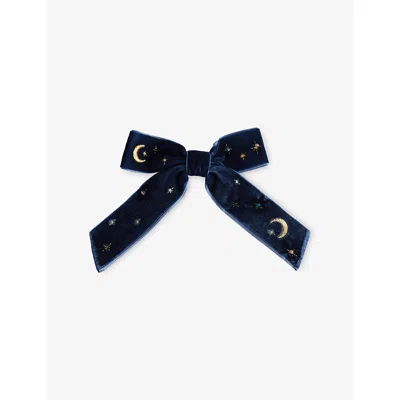 Konges Slojd Kids' Navy Blazer Velvet Bow Pearly Woven Hair Clip In Black