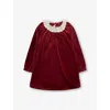 Konges Slojd Red Dahlia Venola Lace-collar Stretch-velvet Dress 18 Months - 10 In Red