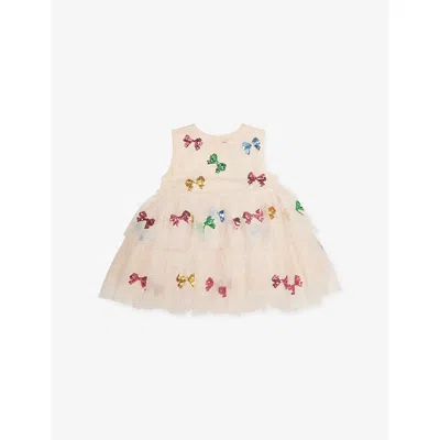 Konges Slojd Kids' Bow Colore Yvonne Fairy Ruffled Woven Dress 12 Months-10 In Neutral